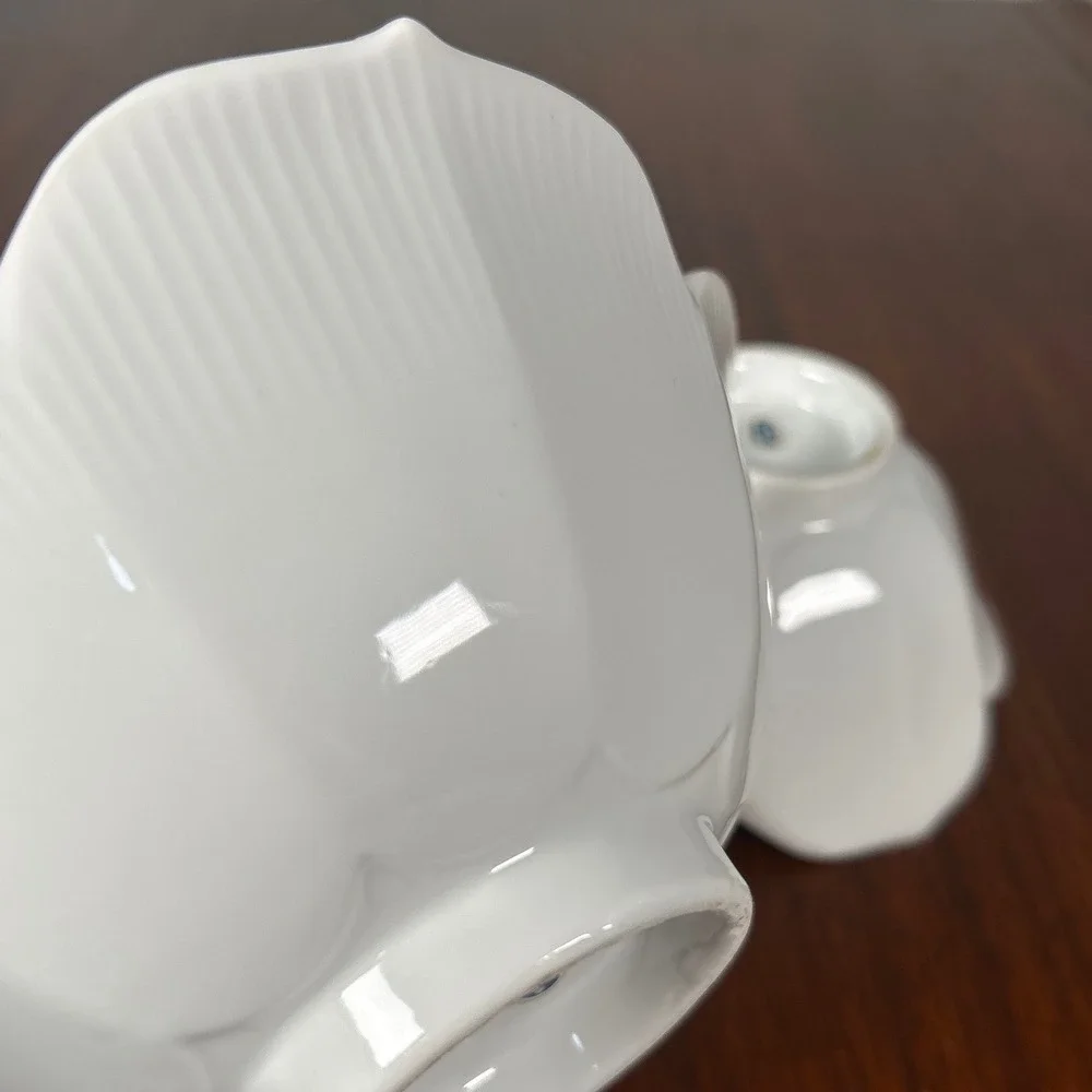 Vintage Japanese White Porcelain Lotus Flower Scalloped Nesting Bowls Set of 2